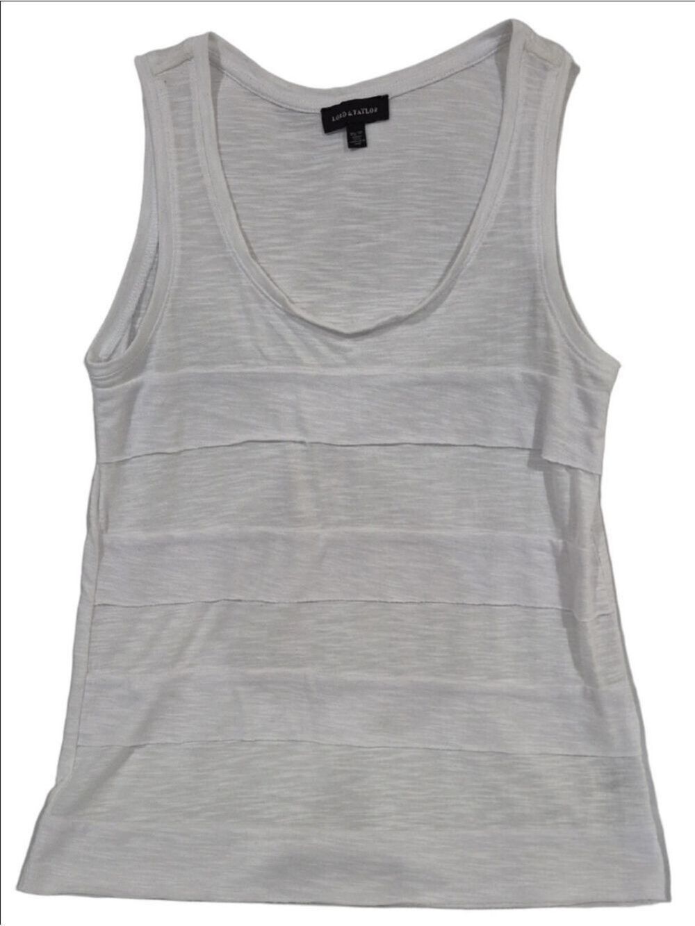Lord & Taylor White Tiered Scoop Neck Tank